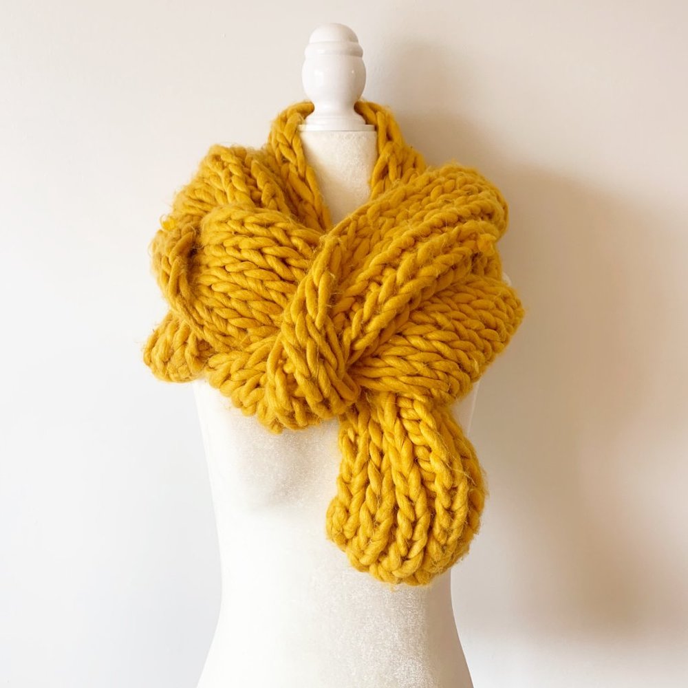 Soft & Chunky Mustard Knit Scarf - EXTRA LONG